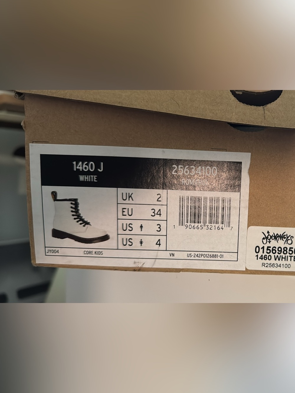 Dr. Martens Kids 1460 J Boots in White with Black Soles